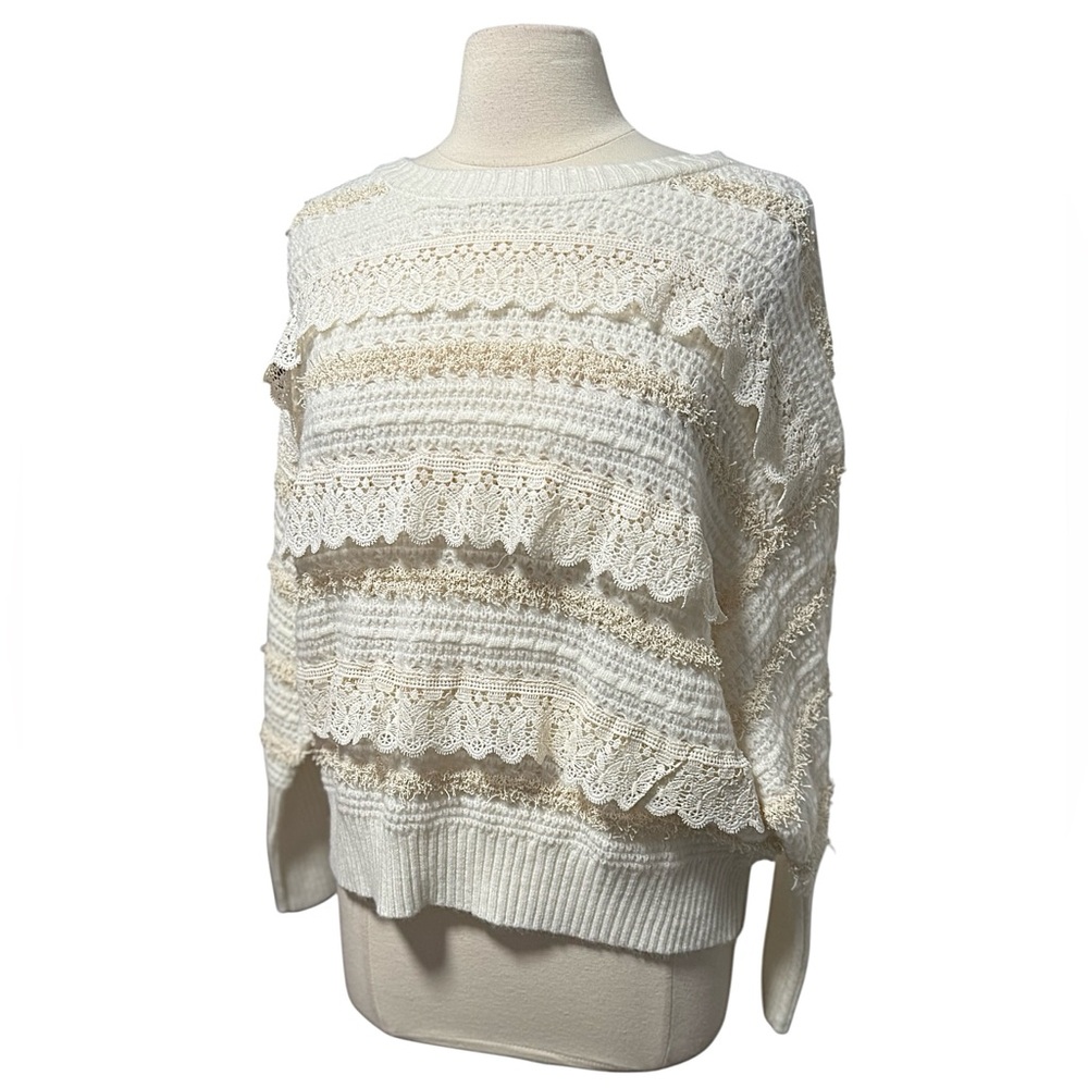 Flawless Ivory/Cream Lace Pullover Crew Neck Sweater Size Small NWOT